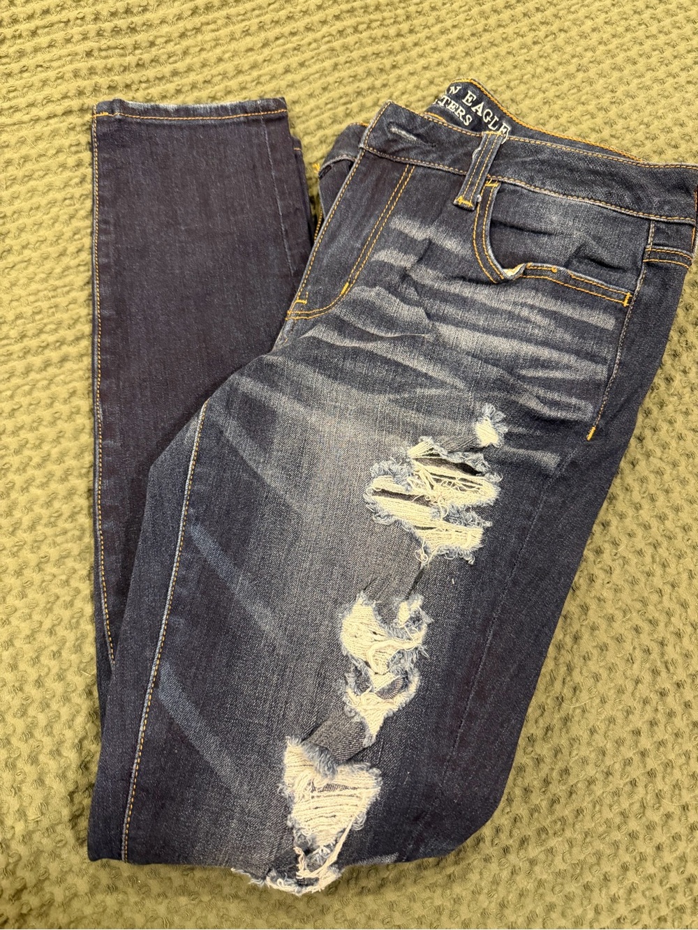 American Eagle Outfitters Dark Blue Distressed Skinny Jeans